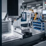 CNC machine cutting metal in a modern manufacturing facility