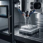 CNC milling machine actively machining metal, highlighting precision engineering and advanced technology