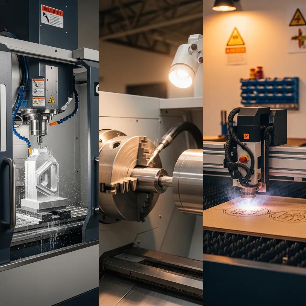 CNC milling, turning, and cutting machines in a workshop