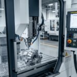 CNC precision milling machine operating on intricate metal components, highlighting advanced manufacturing technology