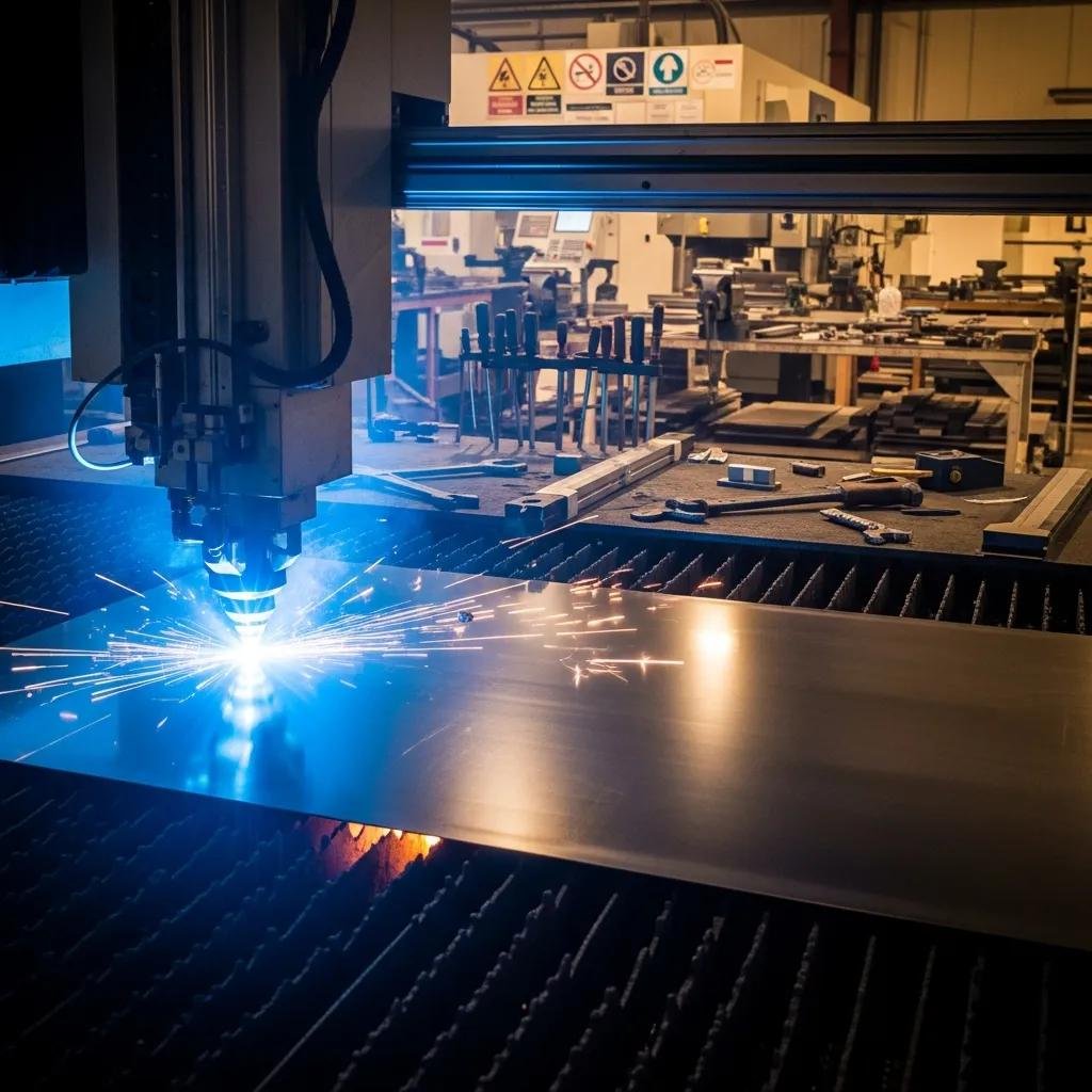 Laser cutting machine in operation, illustrating advanced techniques in precision manufacturing