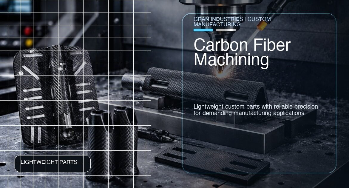 Image en vedette pour l'article sur l'usinage de la fibre de carbone montrant des pièces personnalisées légères dans un environnement de fabrication de précision