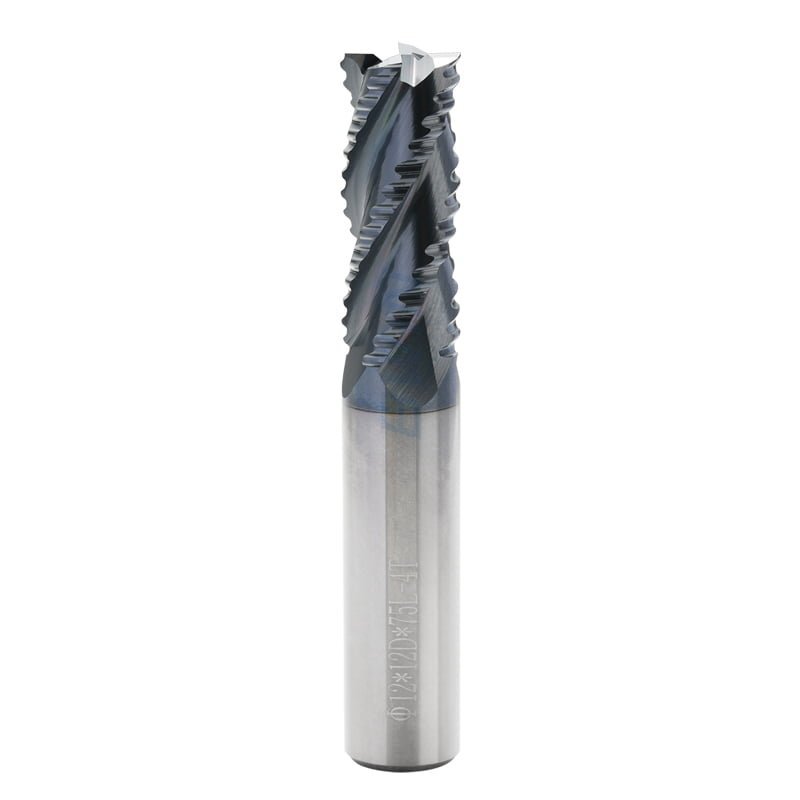 Roughing End mill: 12mm Dia, 30mm LOC, 12mm Shank, 75mm OAL, 4 Flute, Solid Carbide, AlTiN Coated