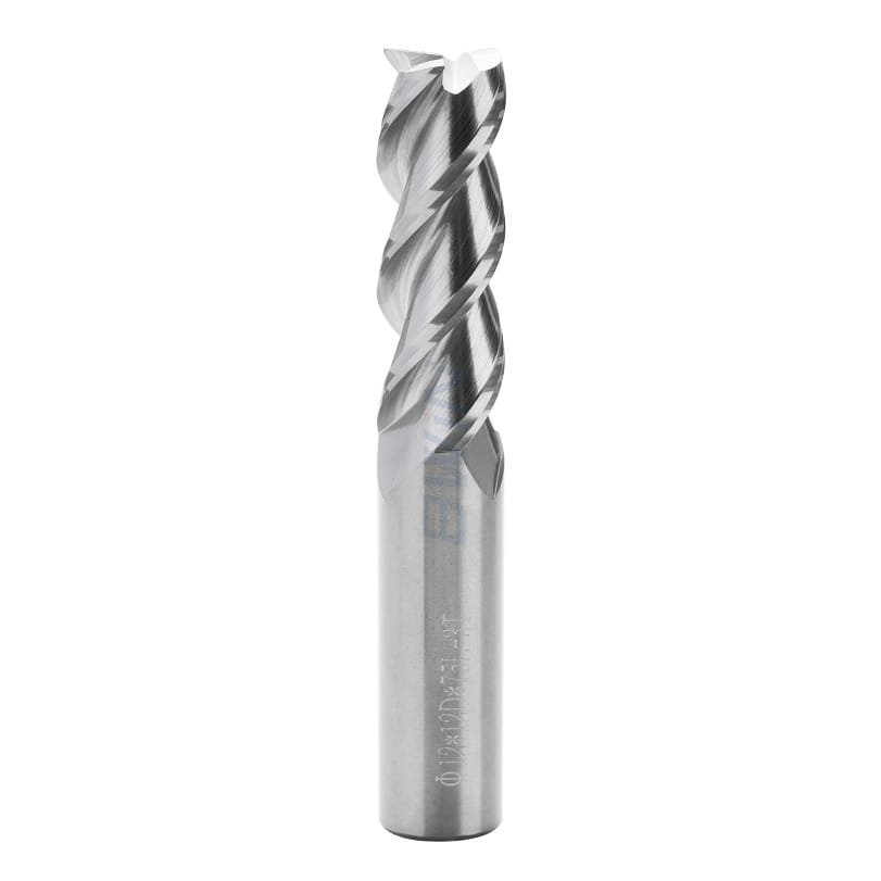 Aluminum End mill: 12mm Dia, 36mm LOC, 12mm Shank, 75mm OAL, 3 Flute, Solid Carbide, Uncoated