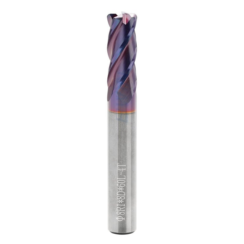 Corner Radius End mill: 8mm Dia, 20mm LOC, 1mm Radius, 8mm Shank, 60mm OAL, 4 Flutes, Solid Carbide, Nano Blue Coated