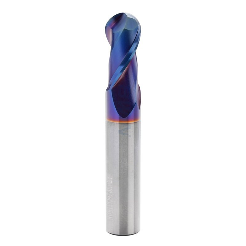 Ball Nose End mill: 12mm Dia, 24mm LOC, 75mm OAL, 2 Flutes, Solid Carbide, Nano Blue Coated