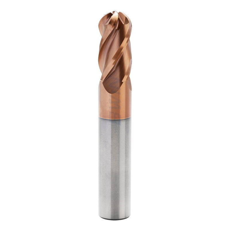 Ball Nose End mill: 12mm Cut Dia, 24mm LOC, 12mm Shank Dia, 75mm OAL, 4 Flutes, Solid Carbide, TiSiN Coated