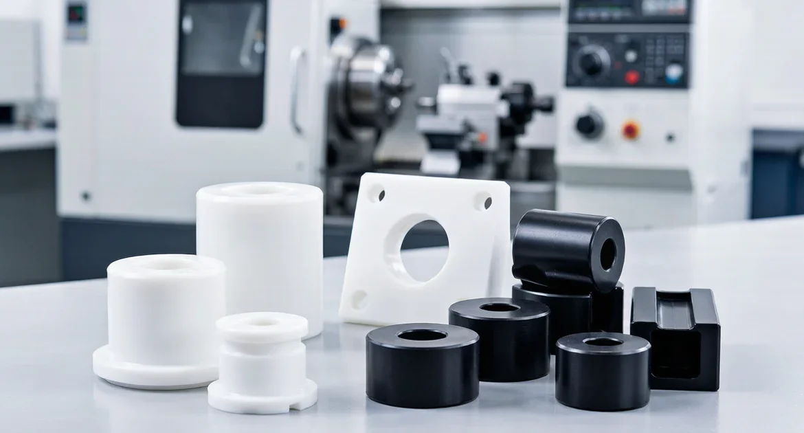 Precision CNC machined engineering plastic components including bushings rollers insulators and guide parts